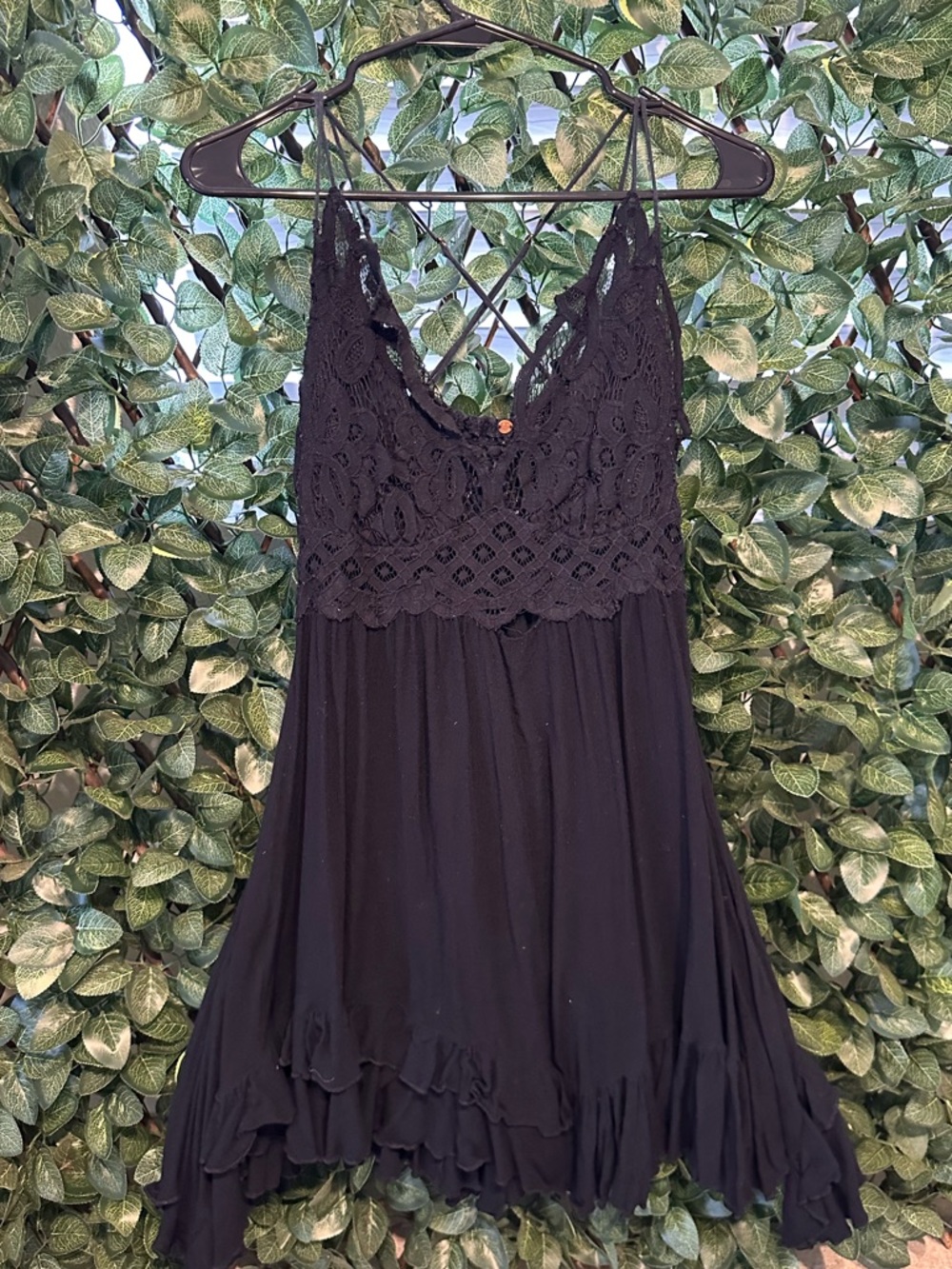 Free People Black Lace Bodice Spaghetti Strap Dress